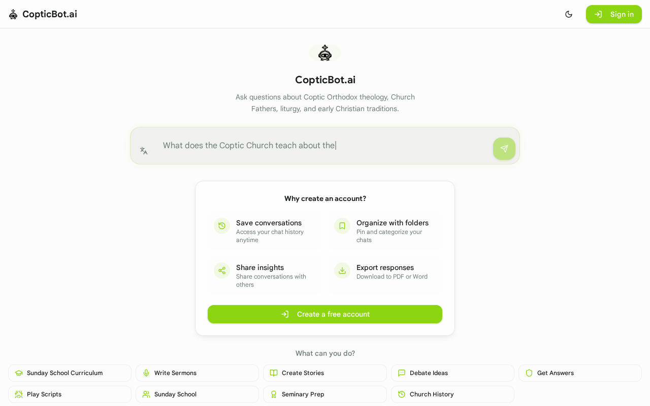 Copticbot.ai — AI assistant for Coptic Orthodox theology
